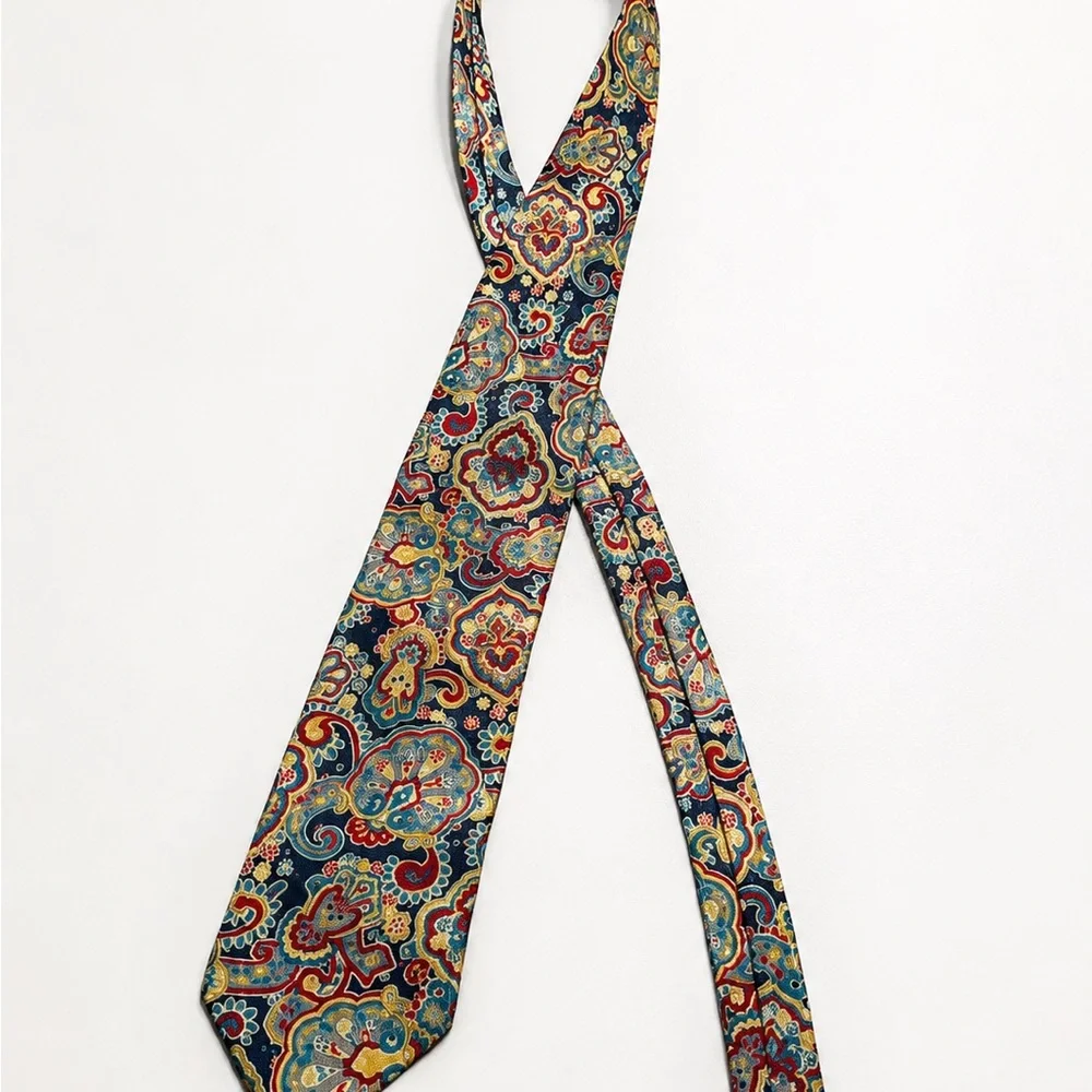 Christian Dior Paisley Silk Tie in Navy, Red, Teal & Gold